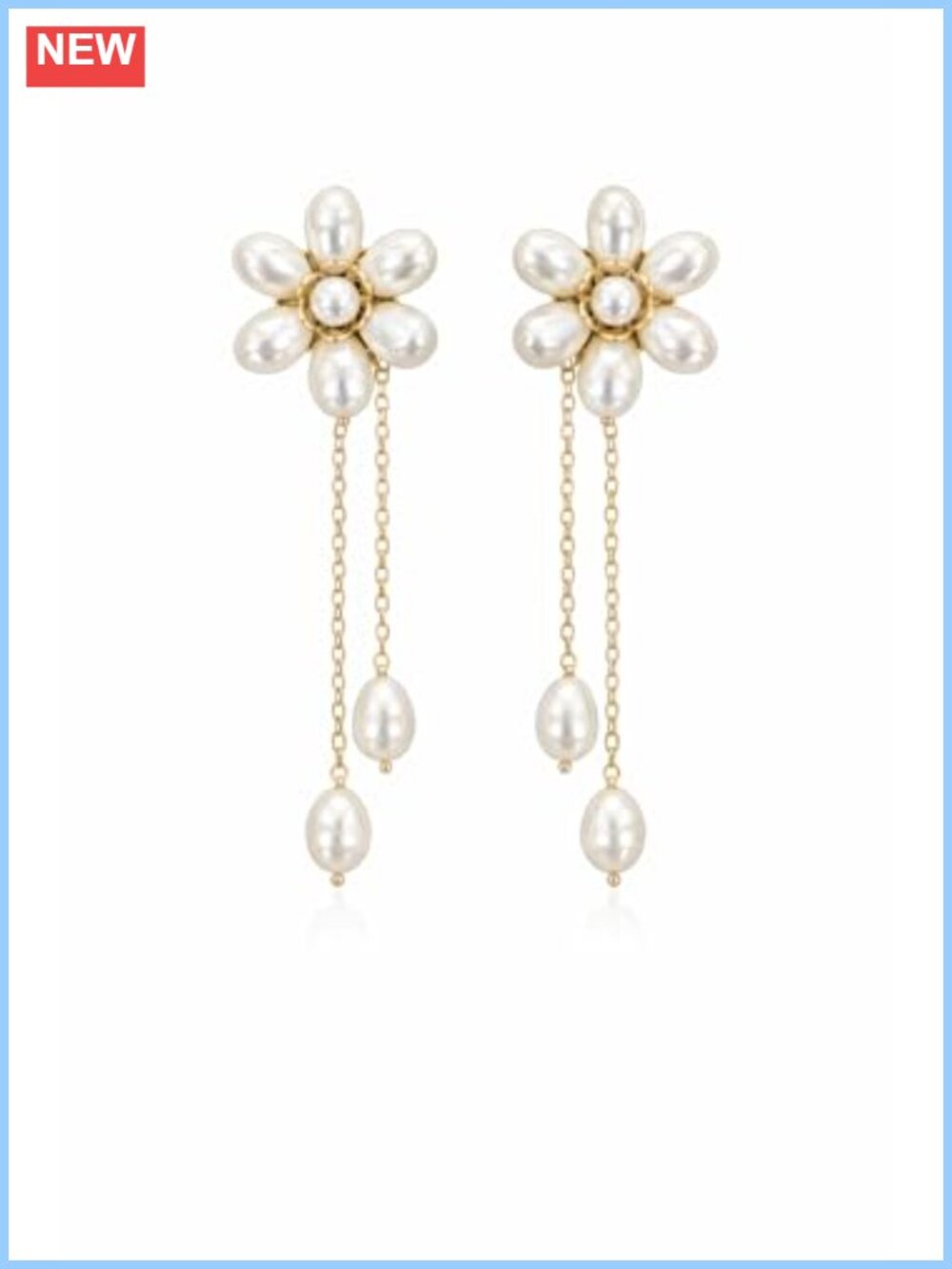 Handmade Freshwater Pearl Flower Dangle Earrings Gold Plated Sterling Silver